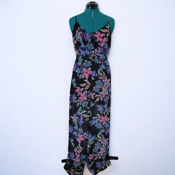 Guess‎ Elana Black Floral Wide Leg Halter Jumpsuit - Size 6 - Picture 2 of 11